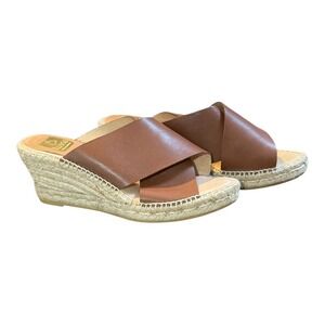 Kanna Leather‎ Espadrille Wedge Sandals Brown Criss Cross Slides Women Size 8
